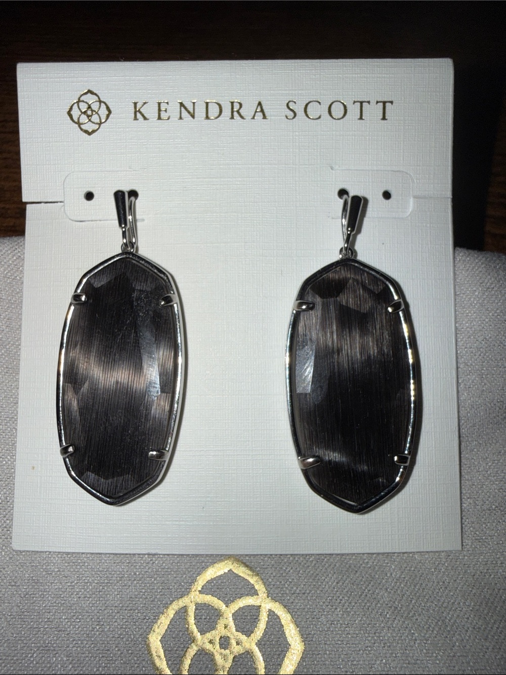 Kendra Scott Black Faceted Drop Earrings in Silver Tone